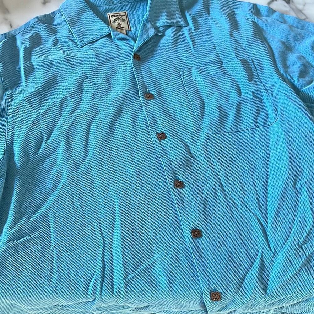 Montego Mon Silk Short Sleeve Button Down Resort Shirt Mens Large
